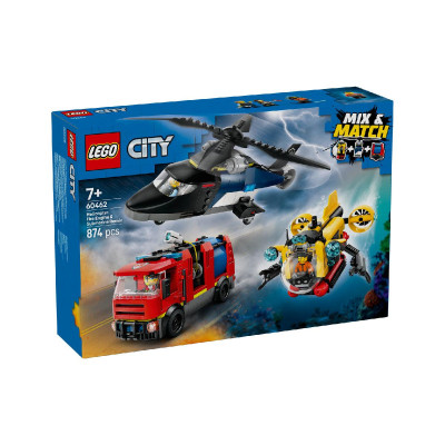 LEGO CITY 60462 Đồ Chơi Lắp Ráp Máy Bay Trực Thăng, Xe Cứu Hỏa (874 chi tiết)