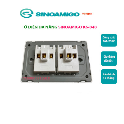 Ổ điện âm tường 3 chấu cắm đa năng K6-040 Sinoamigo, công suất 16A-220V nhập khẩu chính hãng