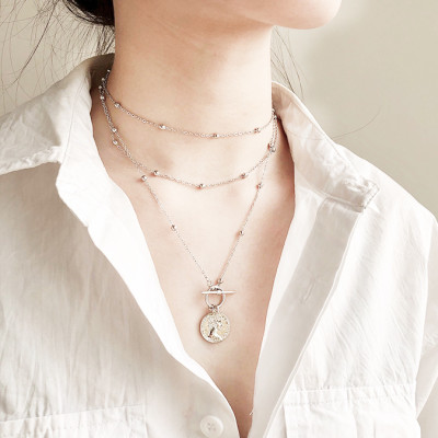 Vòng cổ dây chuyền đồng xu đơn giản nhiều lớp đa phong cách
