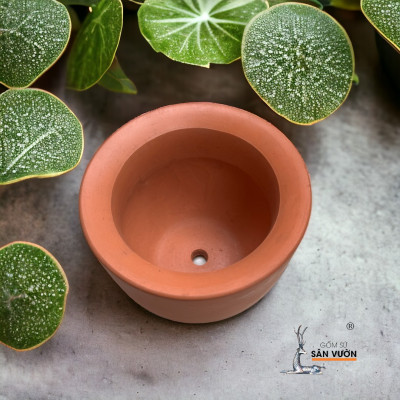 Chậu Gốm Đất Nung Hình Cối Rộng