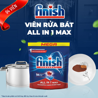 Túi 94 viên rửa chén Finish All In1 Max Dishwasher Tablets Chanh PTT09440