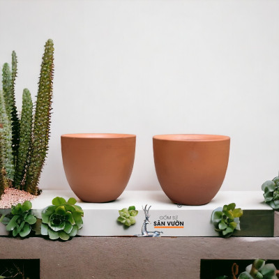Chậu Gốm Đất Nung Hình Cối Rộng