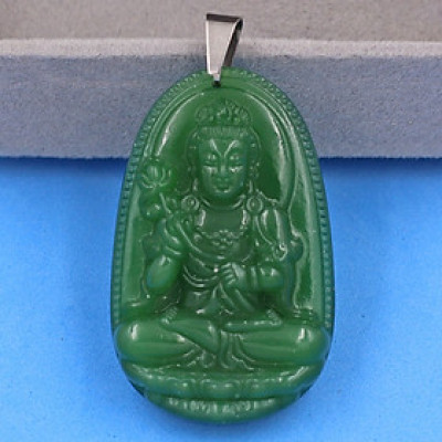 [Tuổi Ngọ] Mặt Dây Chuyền Phật Đại Thế Chí Bồ Tát Đá Thạch Anh Xanh Lá Size Nhỏ 3.6cm & Size Lớn 5cm - Tặng Kèm Móc Inox - Phong Thủy 868 - May Mắn - Bình An