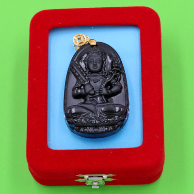 Mặt Phật Hư Không Tạng bồ tát - thạch anh đen 5cm - kèm hộp nhung - tuổi Sửu, Dần