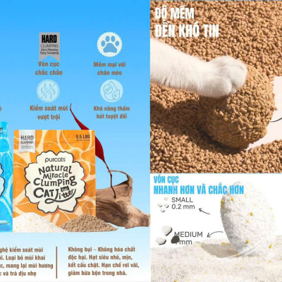 CÁT VỆ SINH CHO MÈO CATURE PURCATS NATURAL MIRACLE THƠM TỰ NHIÊN & THẤM HÚT,SIÊU KHỬ MÙI [ 2.5kg ]