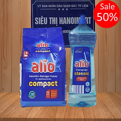 combo bột rửa bát Alio 1,8kg + Nước làm bóng alio 1000ml dùng cho máy rửa bát