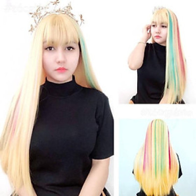 Tóc giả nguyên đầu cao cấp vàng kim light 2 màu