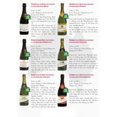 Vang sủi Robinvale Grape Sparkling 750ml - Không Cồn Organic - Passion (Chanh Dây)