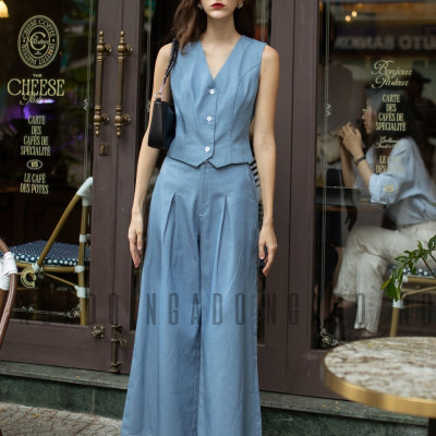 Set áo quần jean xanh NGADO , set đồ nữ , Set áo quần thiết kế , Áo kiểu nữ kèm quần dài