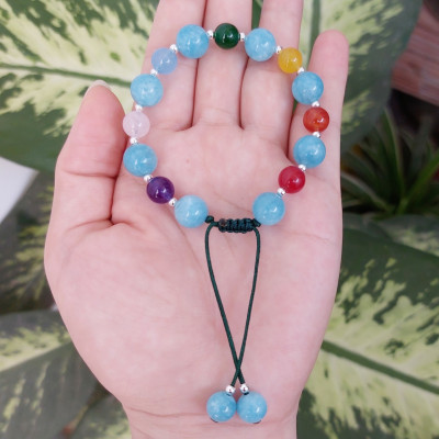 Vòng tay Nữ phong thủy đá Aqua đa sắc kết dây thủ công hút Tài Lộc Duyên