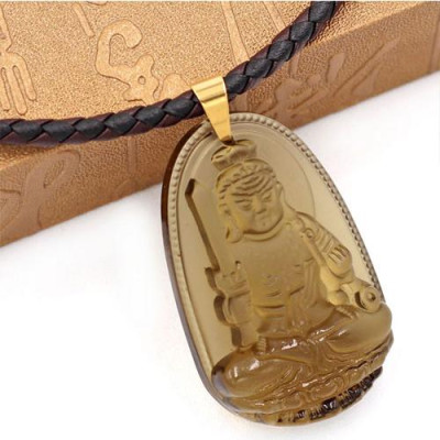 Vòng cổ dây da Phật Bất Động Minh Vương đá Obsidian 5cm - Phật bản mệnh tuổi Dậu