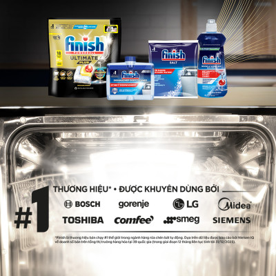 Combo 2 Viên rửa chén Finish Ultimate 18 viên + Nước làm bóng Finish 500ml + Muối rửa chén Finish 2kg
