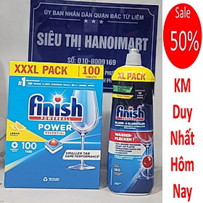 Combo Viên rửa bát Finish 100 viên+Nước làm bóng finish 750ml dùng cho máy rửa bát