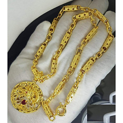 Dây Chuyền Khúc Mặt Tròn Rồng Ngọc Đỏ Mạ Vàng 18K + TẶNG LÁ BỒ ĐỀ MAY MẮN TÀI LỘC ĐỂ VÍ ĐIỆN THOẠI