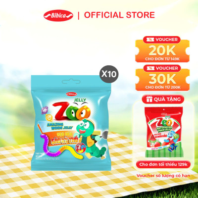Combo kẹo dẻo Zoo sâu kỳ thú Bibica 10 gói x 24g – Kẹo trái cây mix vị, mềm dẻo vui nhộn