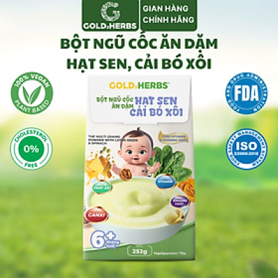 Bột ngũ cốc ăn dặm hạt sen cải bó xôi GoldzHerbs cho bé từ 6 tháng tuổi – 252g/ 500g
