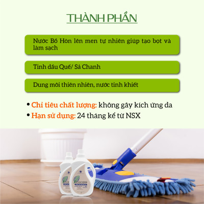 Nước lau sàn Hữu cơ Ecocare đuổi muỗi tinh dầu Sả chanh 2000ml 
