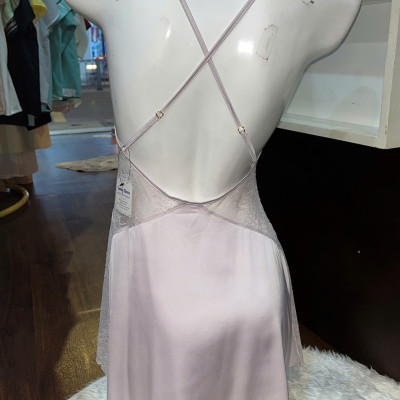 Váy Ngủ D250 Lụa Quảng Châu Phối Ren Mút Lót Tai Thỏ Xinh Xắn