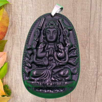 Mặt Phật Thiên Thủ Thiên Nhãn - thạch anh đen 4.3cm - tuổi Tý