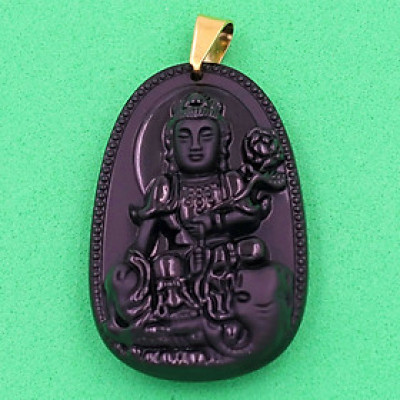 Mặt Phật Bồ tát Phổ hiền đá thạch anh đen 4.3 cm