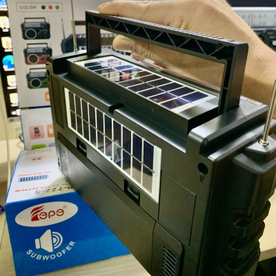 Đài FM Radio Nghe Nhạc FEPE FP-722-S Bluetooth-Sạc Năng Lượng Mặt Trời,Thiết Kế Cổ Điển Sang Trọng ,2 Ăn-Ten Bắt Sóng Mạnh Hỗ Trợ USB và Thẻ Nhớ- Hàng Chính Hãng