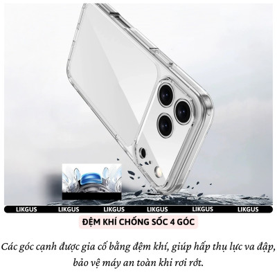 ốp lưng chống sốc trong suốt bảo vệ viền camera cho iPhone 17 Pro Max / 17 Pro / 17 Air / 17 hiệu Likgus Lin Camshield - Chống sốc 2m, túi khí ẩn 4 góc, chống va đập, độ trong full HD - Hàng nhập khẩu
