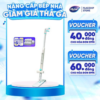 Combo 3 Bông Lau + 1 Cây Lau Nhà MyJae Sợi Microfiber Tự Vắt Phun Sương Xoay 360 Độ Thông Minh 138cm