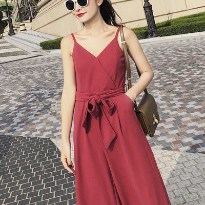 Set Jumpsuit 2 dây liền quần ống rộng sang trọng, lưng trần quyến rũ, mẫu thanh lịch trẻ trung, có dây bụng | MX046