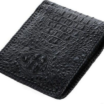 Bóp nam Huy Hoàng da cá sấu nguyên con đan viền màu đen HT2762