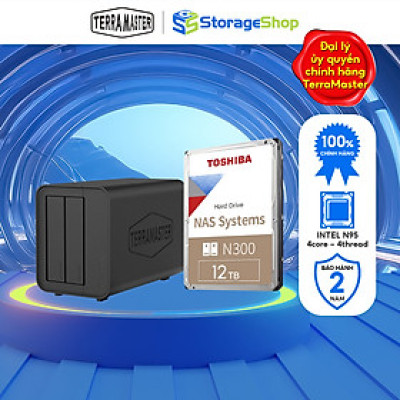Combo Thiết bị lưu trữ NASTerraMaster F2-424 kèm 1 ổ cứng Toshiba NAS N300 24/7 Hàng chính hãng