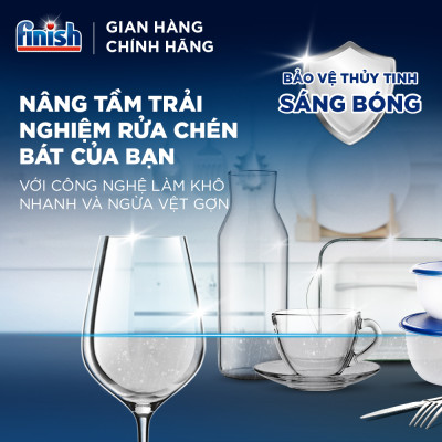 Combo Finish nâng cao 3:Viên Rửa Chén Bát Finish Powerball Quantum 64 viên + Nước làm bóng 500ml + Dung dịch vệ sinh máy
