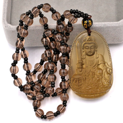 Vòng cổ Văn Thù Bồ Tát thạch anh khói 5 cm DHBNN3