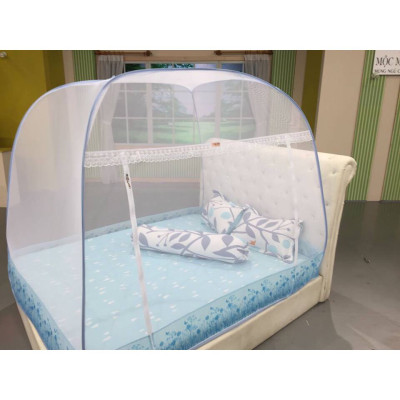 Màn Chụp , Mùng Chụp Cao Cấp Mộc Miên Đỉnh Rộng - Kích Thước 1,8mx2m Trắng Viền Xanh ( Hà Nội )