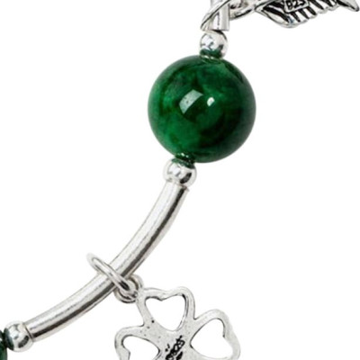 Vòng Đá Cẩm Thạch Charm Bạc 925 Cỏ 4 Lá 10mm Ngọc Quý Gemstones VT170