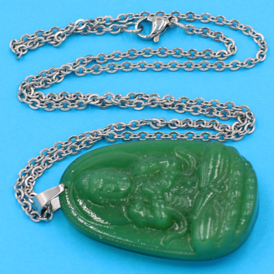 Dây chuyền phật Đại Nhật Như Lai - thạch anh xanh 5cm DITTXN5 - dây inox - tuổi Mùi, Thân