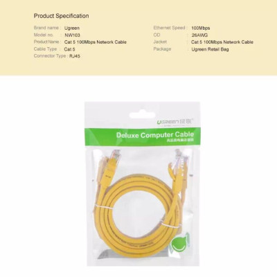 Ugreen UG30641NW103TK 8M màu Vàng Cáp mạng LAN CAT5E UPT - HÀNG CHÍNH HÃNG