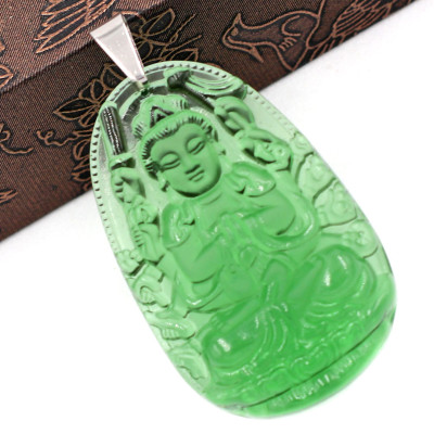Mặt dây chuyền phật Thiên Thủ Thiên Nhãn thủy tinh xanh lá 3.6cm - phật bản mệnh tuổi Tý - Mặt size nhỏ
