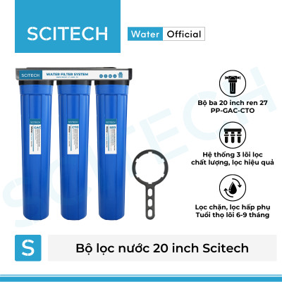 Bộ lọc nước sinh hoạt, bộ ba lọc thô 20 inch by Scitech (3 cấp lọc) - Hàng chính hãng