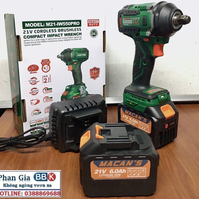 Máy Siết Bulong Dekton 550Nm, Bộ 2 Pin 15 Cell, Chân Pin Phổ Thông, Động Cơ Không Chổi Than (Bảo Hành 12 Tháng)