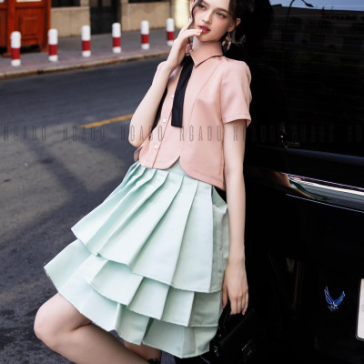 Chân váy xanh mint xếp ly NGADO