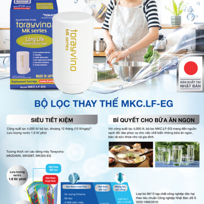 Lõi lọc nước thay thế tại vòi Nhật Bản Torayvino MKC.LF-EG - Khuyên dùng nấu ăn và rửa rau quả - 4000L - Hàng chính hãng