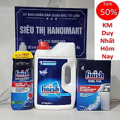 Combo Bột Finish 2.5kg + Muối Finish 1.5kg + Nước làm bóng bát Finish 750ml