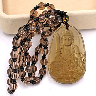 Vòng cổ Văn Thù Bồ Tát thạch anh khói 5 cm DHBNN3