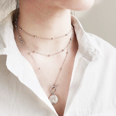 Vòng cổ dây chuyền đồng xu đơn giản nhiều lớp đa phong cách