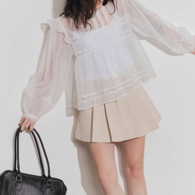 DOTTIE - Áo phối đăng ten và ly - Trắng - T1132