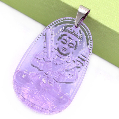 [Tuổi Sửu, Dần] Mặt Dây Chuyền Phật Hư Không Tạng Bồ Tát Đá Pha Lê Tím Size Nhỏ 3.6cm & Size Lớn 5cm- Tặng Kèm Móc Inox - Phong Thủy 868 - May Mắn - Bình An