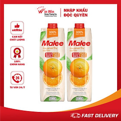 COMBO 2 Hộp Nước Ép Quýt Với Tép Cam Malee 1L - Nhập Khẩu Thái Lan | Malee 100% Mandarin Orange Juice with Orange Pulp 1L
