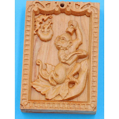 Mặt gỗ hoàng đàn - 12 con giáp - khắc hình tuổi Thân MGCG7