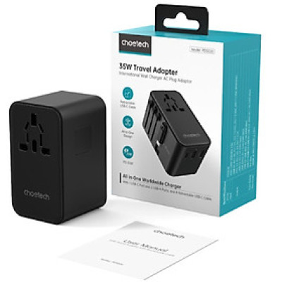 Củ sạc Choetech PD5020 du lịch đa năng tích hợp thêm dây cáp sạc Type C  (35W)/ PD5021 (45W)/ PD5022 (70W)- Hàng chính hãng