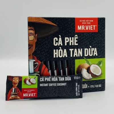 Cà phê hoà tan Dừa Mr Viet Coffee 255g - Instant Coffee Coconut (15 gói/ hộp *17g)